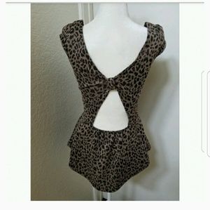 Leopard Print Open Back Peplum Top